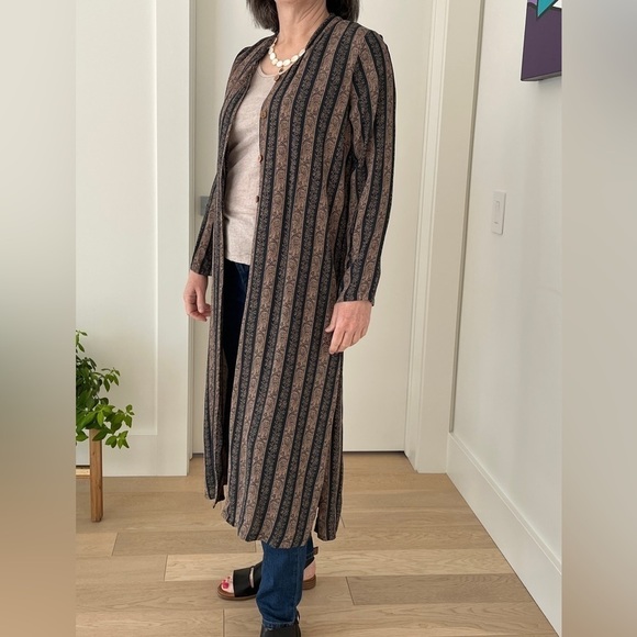 APRIL CORNELL Long Duster Button Front Coat Striped Floral Boho Chic Western - Picture 6 of 16